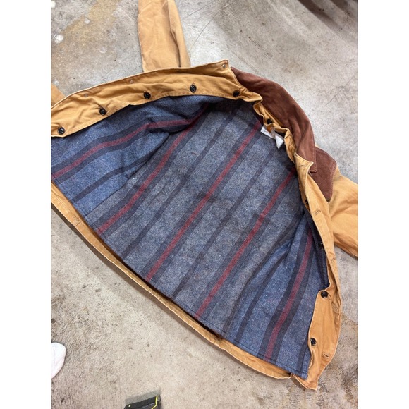 Vintage Carhartt Men's M Tan Duck Canvas Corduroy Collar Blanket Lined Jacket - Picture 16 of 16